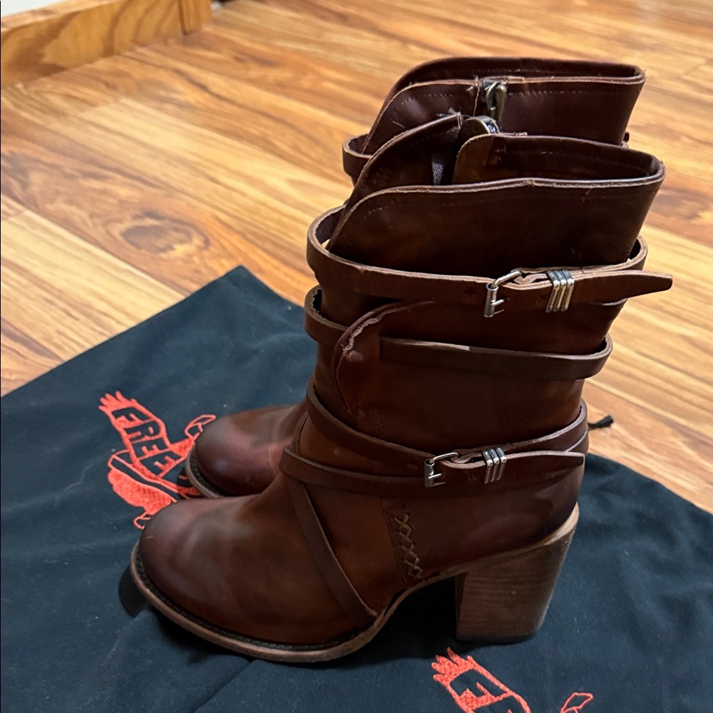 Freebird Women's Rich Brown Strappy Heeled Boots